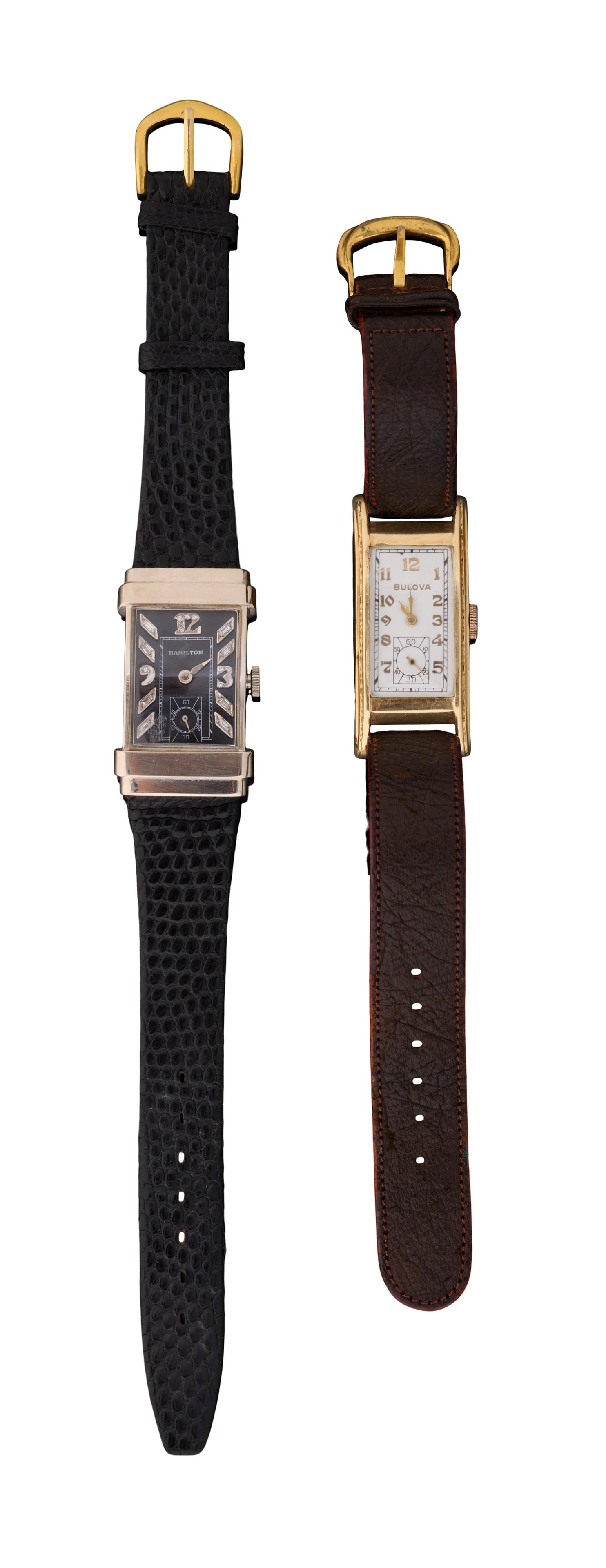 Two Man's Wristwatches, 20th c., Bulova- W.- 20 mm. Hamilton- W.- 21 mm. (2 Pcs.) (1 of 4)