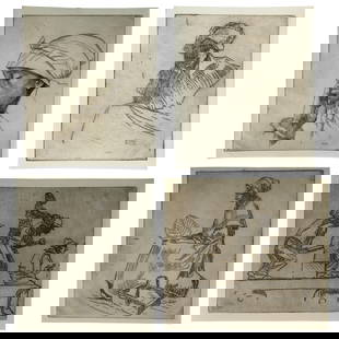 Ellsworth Woodward (American/New Orleans, 1861-1939), Four Etchings on Paper, Smallest- H.- 7 3/4: Ellsworth Woodward (American/New Orleans, 1861-1939), "Four Etchings on Paper," including three studies of "Marie 'Mamie' Celeste" and "Men Working on a Handcar," 1931, the first three monogrammed in
