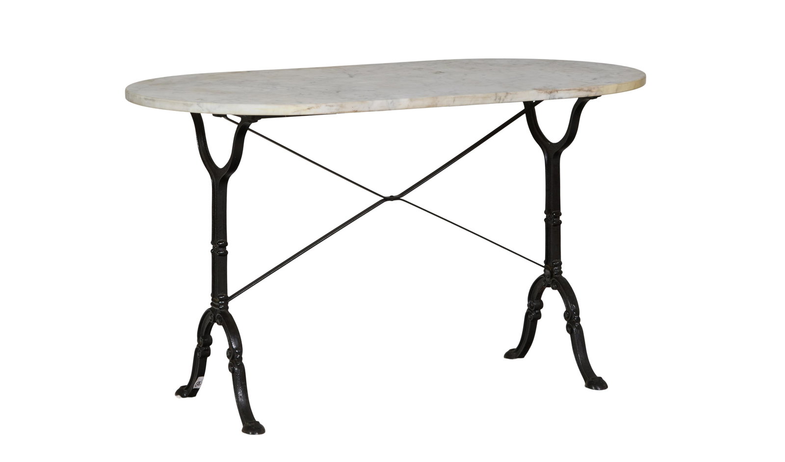 Parisian Marble Top Cast Iron Bistro Table, 20th c., H.- 28 1/4 in., W.- 47 1/2 in., D.- 25 1/2 in. (1 of 1)