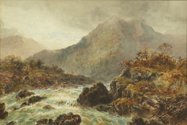 William Henry Harford , "Highlands Landscape With : William Henry Harford , "Highlands Landscape With a Mountain Brook", 19th/20th c., watercolor, signed l.r., framed, H.- 12 7/8 in., W.- 19 1/4 in.