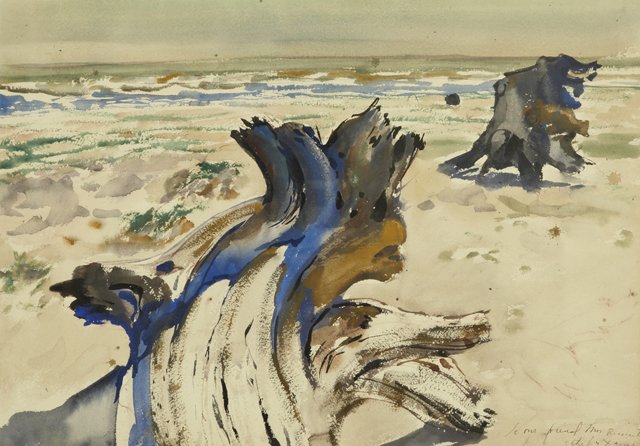 Xavier Gonzales (1898-1933) and Ethel Edwards (191: Xavier Gonzales (1898-1933) and Ethel Edwards (1915-1999), "Seascape," 20th c., watercolor, signed Ethel and Xavier l.r., dedicated "To Our friend Mrs. Ricciuti," framed, H.- 14 in., W.- 20 in.