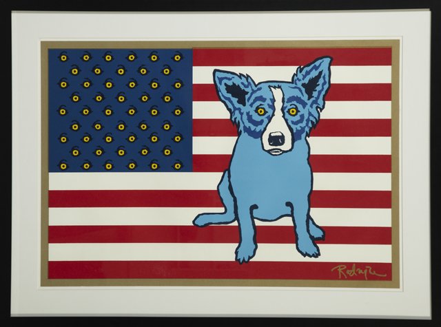 George Rodrigue (1944-), "Patriotic Blue Dog ," 2: George Rodrigue (1944-), "Patriotic Blue Dog ," 20th c., press proof, signed l.r., framed, H.- 24 in., W.- 34 1/4 in.