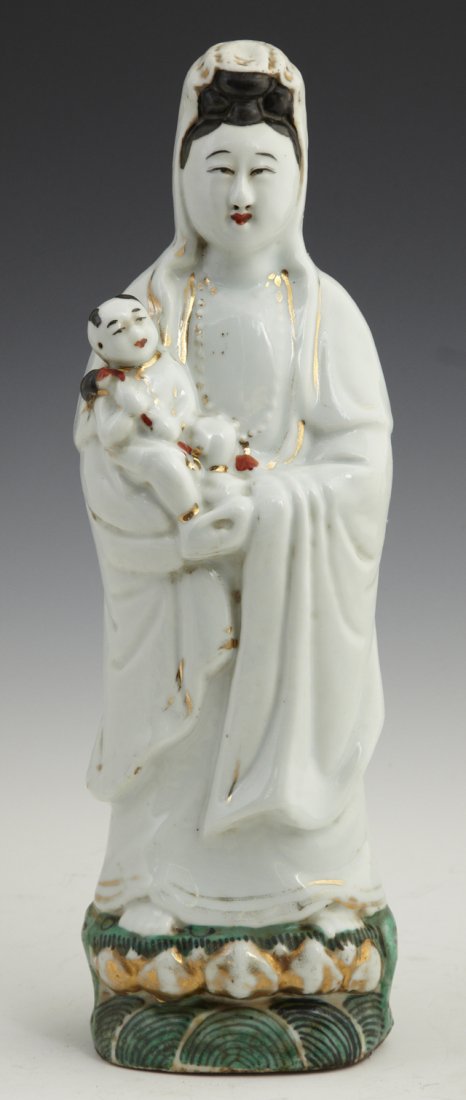 Japanese Glazed Earthenware Figure of a Mother and: Japanese Glazed Earthenware Figure of a Mother and Child, early 20th c., H.- 13 3/4 in., W.- 4 1/4 in., D.- 3 1/4 in.