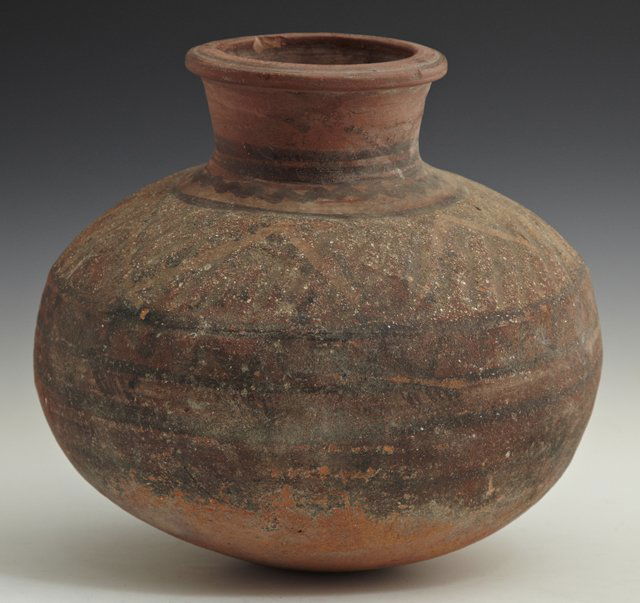 Costa Rican Baluster Earthenware Vase, 19th c., wi: Costa Rican Baluster Earthenware Vase, 19th c., with original painted decoration, H.- 10 1/4 in., Dia.- 11 in.