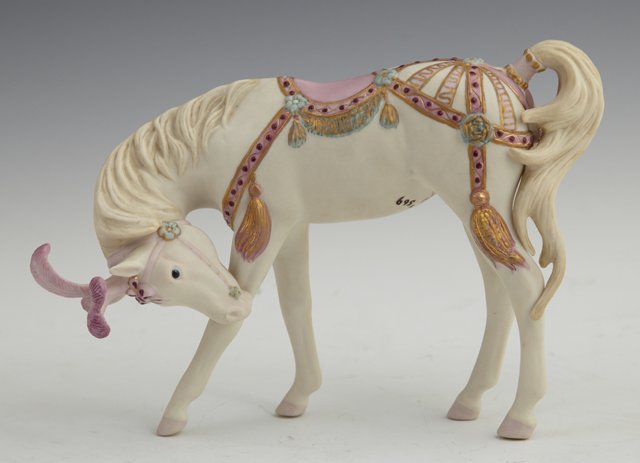 Cybis Porcelain Figure, "Poppy the Performing Pony: Cybis Porcelain Figure, "Poppy the Performing Pony," #569, with polychromed decoration, H.- 6 in., W.- 8 1/2 in., D.- 2 1/4 in.