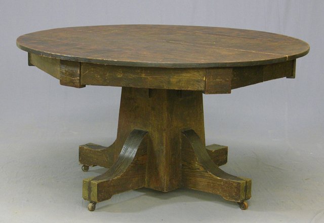 A Louisiana Mission-Style Eleven Piece Red Cypress: A Louisiana Mission-Style Eleven Piece Red Cypress Dining Room Suite, c. 1910, consisting of a mirrored sideboard, a china cabinet with mirrored crest, a dining table with two leaves, seven dining cha