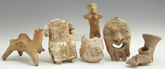 Group of Six Ancient Fragments, Saudi Arabia, four: Group of Six Ancient Fragments, Saudi Arabia, four of terracotta, two of stone.