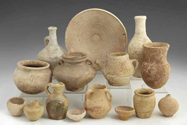 Group of Fifteen Pieces of Ancient Pottery, Saudi: Group of Fifteen Pieces of Ancient Pottery, Saudi Arabia, consisting of bottles, jugs, bowls, amphora, etc. (15 Pcs.)