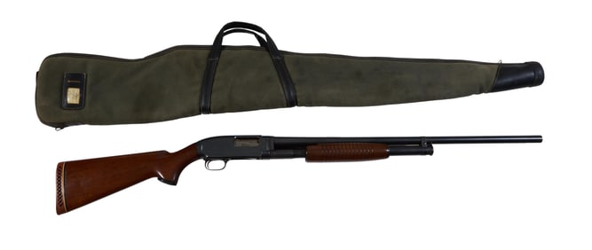Winchester Model 12 Pump Shotgun, 1953, L.- Barrel- 24 in., Overall- 48 in.; Buttstock- H.- 5 1/4,