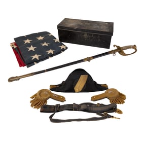 WWI Navy Officer's Uniform Decorations, Flag- H.- 36 in., W.- 48 in.; Box- H.- 6 1/2 in., W.- 18 1/2