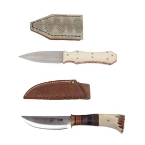 Two Camp Knives, 20th c., Longer- L.- Blade- 4 in. (2 Pcs.)