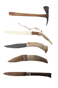 Five Reproduction Native American Flint and Bone Weapons, 20th c., Longest- L.- Blade- 5 in. (5