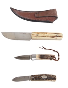 Three Mosher Knives, 21st c., Longest- L.- Blade- 4 in. (3 Pcs.)