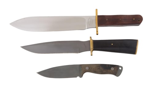 Group of Three Combat Knives, 20th c., Longest- L.- Blade- 8 3/4 in. (3 Pcs.)