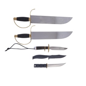 Group of Five Combat Knives, 20th c., Longest- L.- Blade- 15 in. (5 Pcs.)
