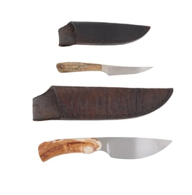 Two Arno Bernard Hunting Knives, 20th c., L.- Longer- Blade- 3 3/4 in. (2 Pcs.)