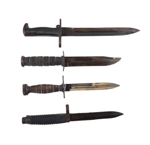 Group of Four Military Knives, 20th c., Longest- L.- Blade- 9 1/2 in. (4 Pcs.)