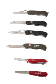 Six Victorinox Pocket Knives, 21st c., Longest- L.- Blade- 3 1/4 in. (6 Pcs.)