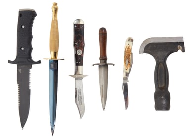 Six Combat and Survival Knives, 20th c., Longest- L.- Blade- 4 in. (6 Pcs.)