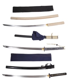 Three Samurai Swords, 21st c., Longest- L.- Blade- 28 in. (3 Pcs.)