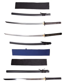 Three Samurai Swords, 21st c., Longest- L.- Blade- 30 in.; Shortest- L.- Blade- 28 in. (3 Pcs.)