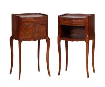 Pair of French Louis XV Style Parquetry Nightstands, 19th c., Each- H.- 28 1/2 in., W.- 15 in., D.-