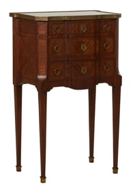 French Louis XVI Style Marble Top Parquetry Nightstand, 19th c., H.- 31 in., W.- 19 in., D.- 13 in.
