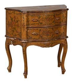 Italian Polychromed Petite Commode, 20th c., H.- 28 1/2 in., W.- 28 in., D.- 14 1/2 in.
