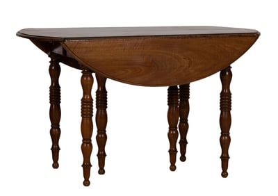 French Louis Philippe Walnut Drop Leaf Table, mid 19th c., H.- 29 in., W.- 49 1/2 in., D.- 25 1/2