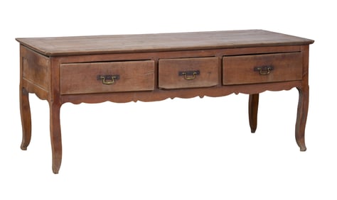 French Provincial Louis XV Style Cherry Farmhouse Table, 19th c., H.- 29 in., W.- 71 1/2 in., D.- 30