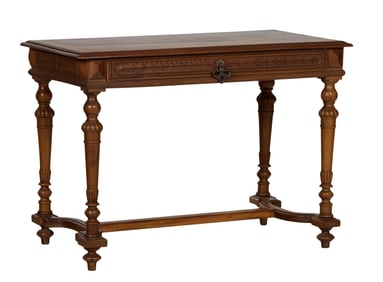 Henri II Style Carved Walnut Writing Table, 19th c., H.- 28 1/2 in., W.- 39 1/4 in., D.- 22 3/4 in.