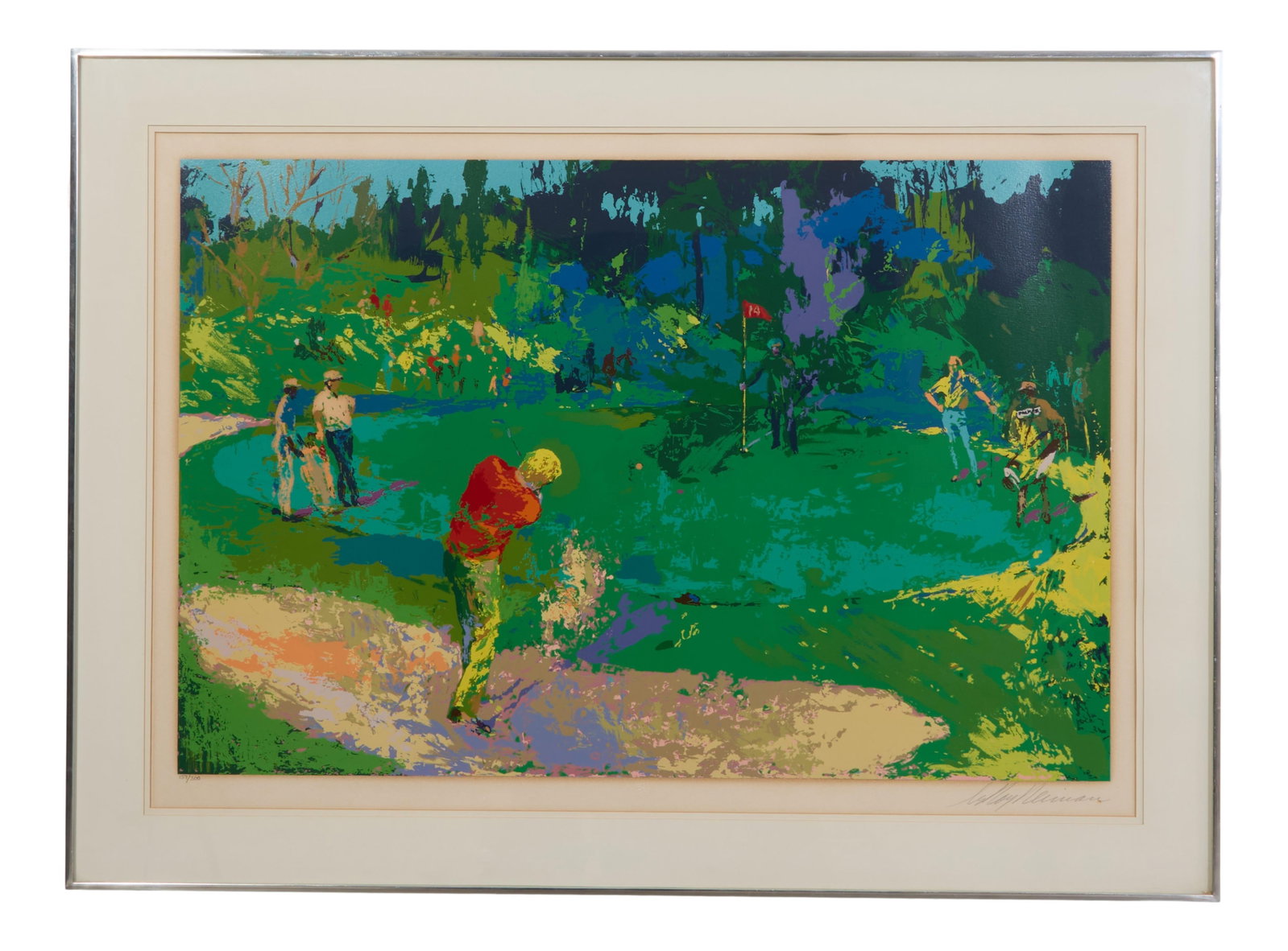 Leroy Neiman (American, 1921-2012), "Golf's Threesome (Nicklaus, Trevino, Palmer), British Open,": Leroy Neiman (American, 1921-2012), "Golf's Threesome (Nicklaus, Trevino, Palmer), British Open," 1978, color serigraph on paper, pencil signed lower right, numbered "159/300" lower left, presented in