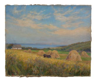 H. Jogner (Scandinavian, 19th/20th Century), "Landscape with Haystacks by Sea, probably near