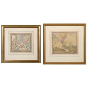 Two Hand-Colored Maps of Louisiana, 19th c., Louisiana- Sight- H.-11 1/4 in., W.- 13 1/4 in.,