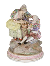 Meissen Style German Porcelain Figural Sculpture, 19th c., H.- 9 1/8 in., W.- 6 1/8 in., D.- 6 in.
