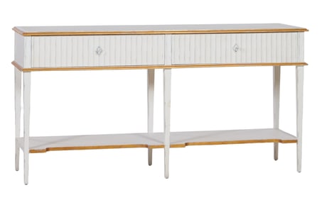 Hollywood Regency Style Gilt and Creme Peinte Mahogany Console, 20th/21st c., H.- 36 in., W.- 70 1/4