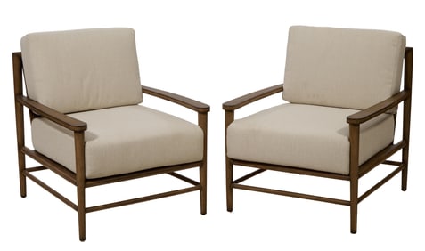Pair of Mid-Century Modern Style Mahogany Armchairs, 20th/21st c., Each- H.- 35 in., W.- 29 3/4 in.,
