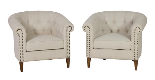 Pair of Chesterfield Style Club Chairs, 21st c., Each- H.- 28 in., W.- 32 in., D.- 30 in. (2 Pcs.)