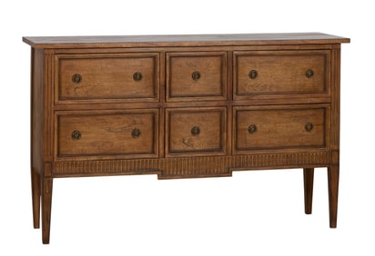 Louis XVI Inspired Mahogany Commode, 21st c., H.- 36 in., W.- 60 in., D.- 17 in.