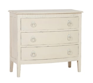 Contemporary Painted Bow Front Mahogany Chest of Drawers, 21st c., H.- 34 1/2 in., W.- 38 in., D.-