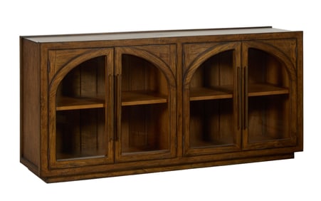 Mid-Century Modern Inspired Glass Front Sideboard, 21st c., H.- 34 in., W- 72 1/4 in., D.- 19 in.