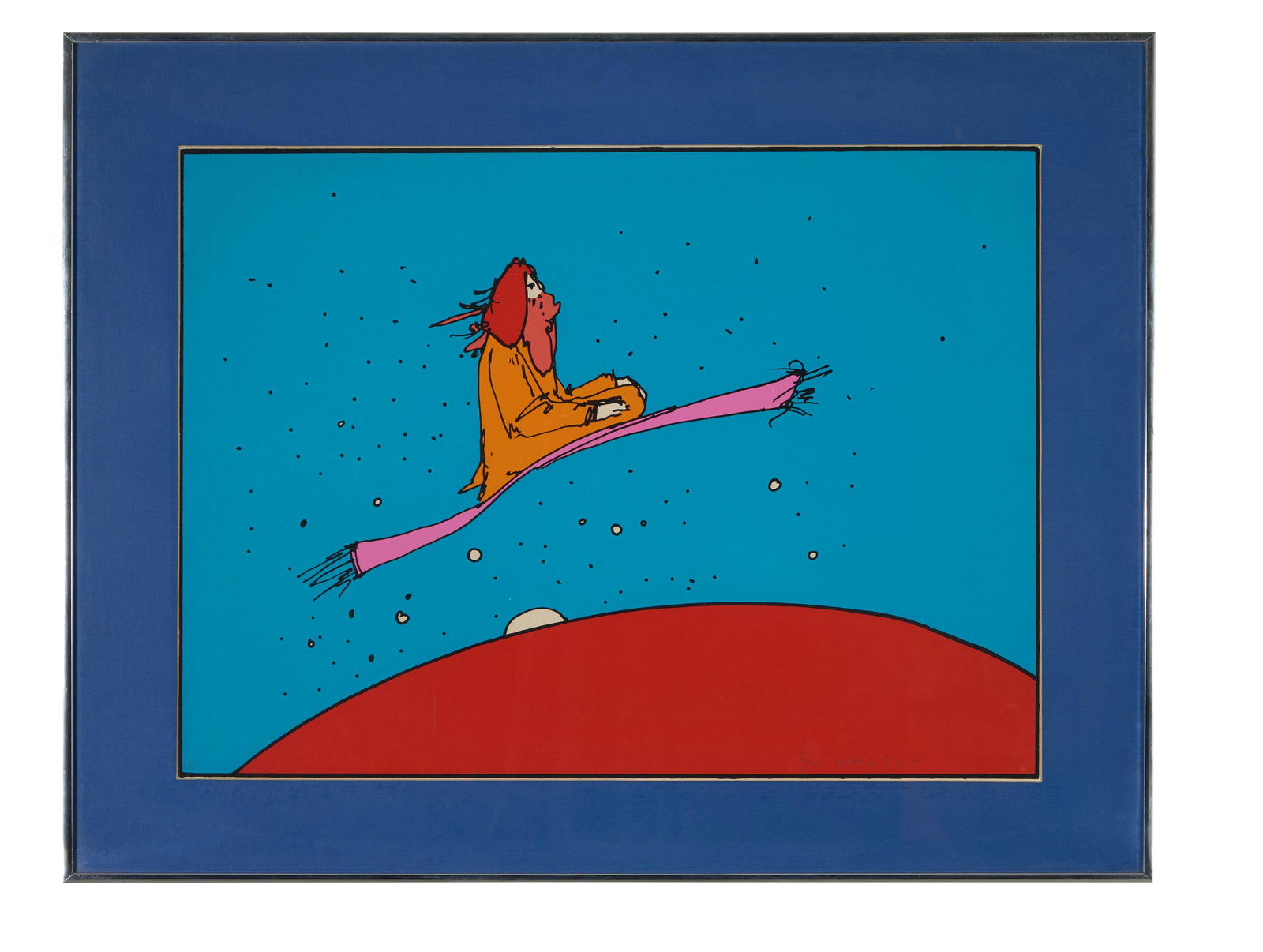 Peter Max (German/American/New York, b. 1937), "Magic Carpet Ride," 1972, Sight- H.- 20 3/4 in.,: Peter Max (German/American/New York, b. 1937), "Magic Carpet Ride," 1972, color serigraph on paper, pencil signed and dated lower right, numbered "AP (artist proof) VII" lower left, presented in a chr