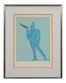 Peter Max (German/American/New York, b. 1937), "Blue Man with Bird," Sight- H.- 14 in., W.- 19 3/4