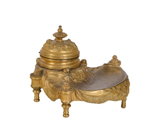 French Gilt Bronze Inkwell, late 19th c., H.- 4 3/8 in., W.- 6 1/2 in., D.- 6 in.