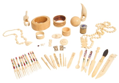 Group of Forty-One Carved  Objects, 19th/20th c., Largest- H.- 1 5/8 in., W.- 4 1/4 in., D.- 3 1/4