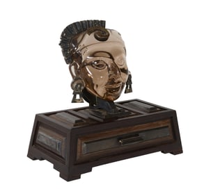 Unusual Mexican Quartz & Rosewood Desk Box, 20th c., H.- 11 in., W.- 10 1/4 in., D.- 5 1/2 in.