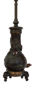 Japanese Bronze Relief Bottle Form Urn, early 20th c., H.- 14 in., Dia.- 4 7/8 in.
