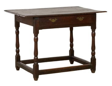 English Jacobean Style Elm Tavern Table, late 18th/early 19th c., H.- 27 in., W.- 38 1/2 in., D.- 25