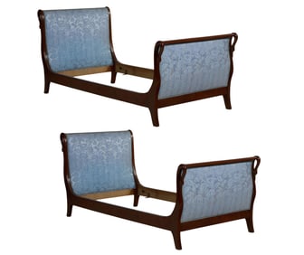 Pair of French Empire Style Carved Beech Daybeds, 20th c., Each- H.- 40 in., Int. W.- 39 in., Int. L