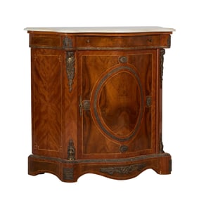 Napoleon III Style Ormolu Mounted Marble Top Parlor Cabinet, 20th c., H.- 40 in., W.- 42 in., D.- 20